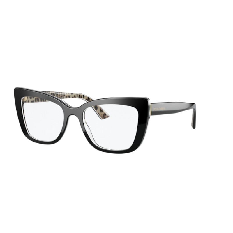 Dolce & Gabbana DG 3308 - 3299 Top Black On Leo Brown | Eyeglasses Woman
