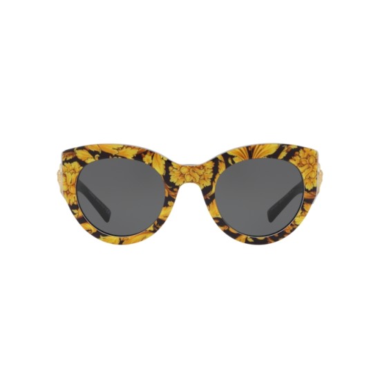 Versace VE 4353 528387 Baroque Yellow Black Plastic Cat-Eye Sunglasses Grey Lens 