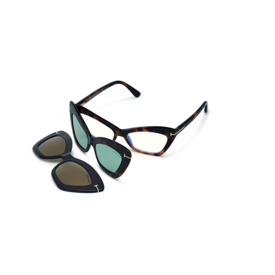 TOM FORD FT5643-B 052 Eyeglasses Havana Frame 55mm with 2X SUN CLIP-ONS